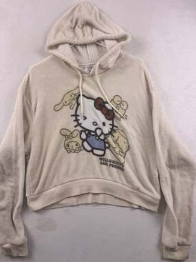 Hello Kitty and Friends Cropped Hoodie Cream Fuzzy Plush Sanrio Hybrid Apparel L